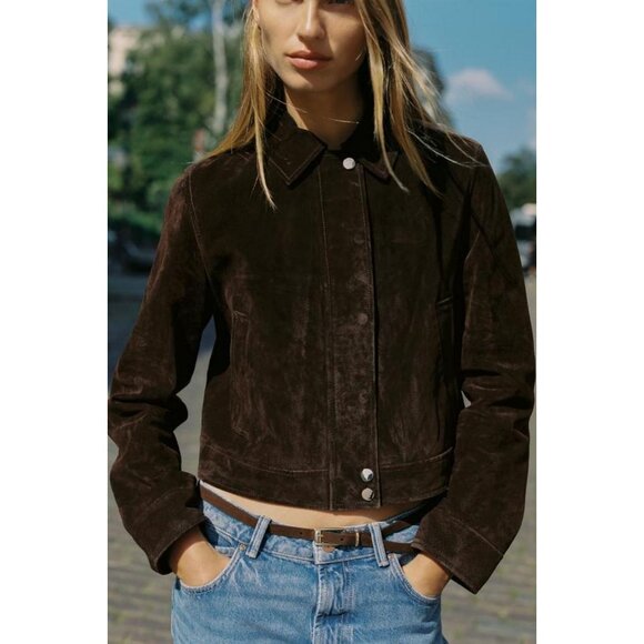 ZARA 100% LEATHER SHORT JACKET - Picture 1 of 8